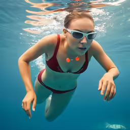 a beautiful woman wearing sunglasses in the water
