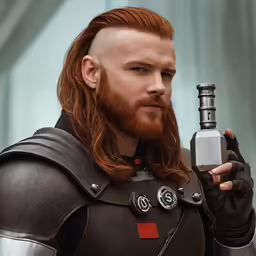 the man is dressed in armor with a bottle