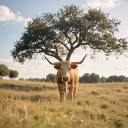 the bull is standing alone in the field