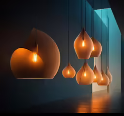 six hanging pendants with various light bulbs