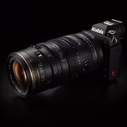 an image of a camera with the lens pointed down
