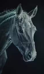 a black horse that is looking straight ahead