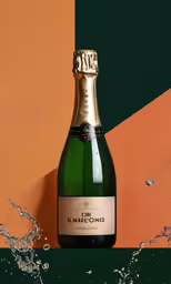 champagne with splashing water on the corner