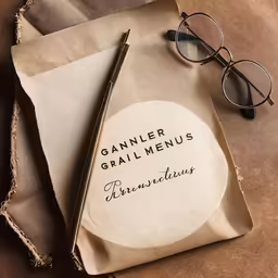 glasses, a sticker and a pair of scissors lie on a piece of paper