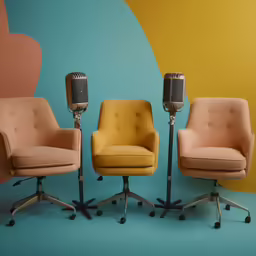 there are four chairs sitting in the row