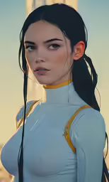 an animated girl in white posing for the camera
