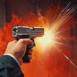 a hand holding a gun with the laser behind it