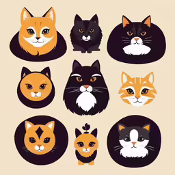 illustrated faces of cat in a flat style