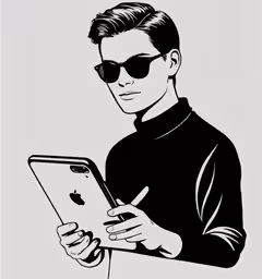 a person using an ipad with sunglasses on