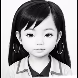 a black and white photo of a girl in front of the camera