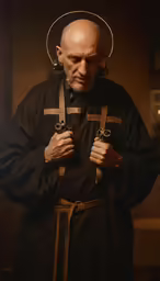 a man with a cross on his shoulder