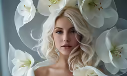 woman in dress with flowers around her head