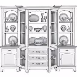 a large white china cabinet with glass doors