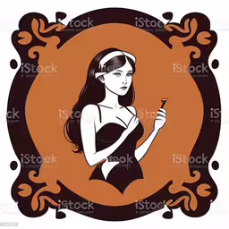 vintage illustration of a young lady in a retro styled photo,a girl is holding a cigarette, looking at it royalty