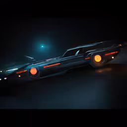 a classic car that is illuminated at night