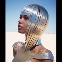 woman wearing silver dress looking off to the side