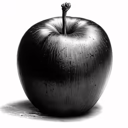 an apple on the ground with its side turned upside down