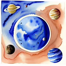the planet painting is done with watercolor and ink,an image of a painting of planets in the sky
