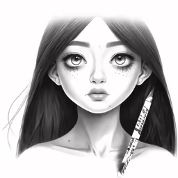 a young girl with long black hair and makeup