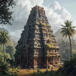 a giant building in the middle of a forest