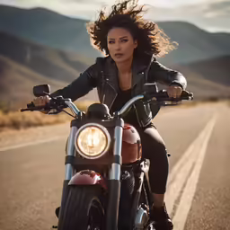 woman sitting on her motorcycle posing for the camera