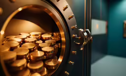 close up of a bunch of gold coins on a machine