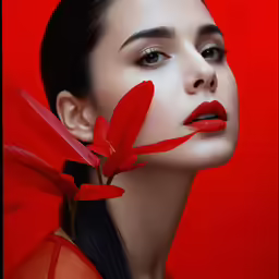 an art photo of a woman with leaves in her nose