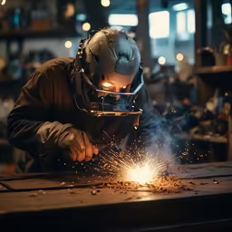 an welder welding into something in the shop