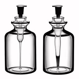 two bottles with the top one empty and the bottom has a black cover on the bottom