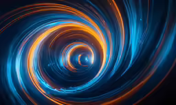 an abstract blue and yellow swirl with a black background