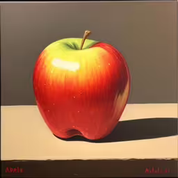 an apple sitting on top of a white surface,a red apple sitting on top of a white table,this is an oil painting of a red apple,a painting of an apple sitting on a counter,a large red apple on a white table