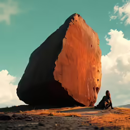 a person sitting near an old ship