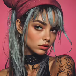 an artistically styled woman with tattoos and piercings