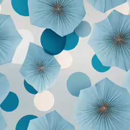 a wall with blue umbrellas hanging from the ceiling