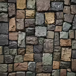 a wall made of blocks of multicolored rocks