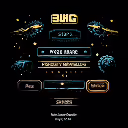 a graphic set shows a video game interface