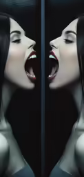 a woman with her mouth open with one eye opened