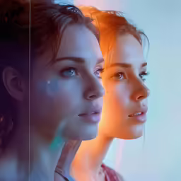 two woman with one holding her nose to another