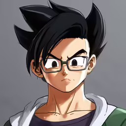 an avatar of a man with black hair wearing glasses