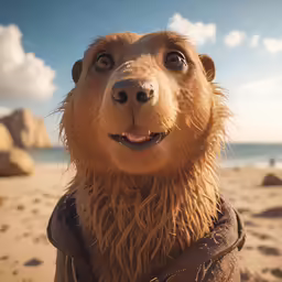 an animated image of a dog with a jacket on