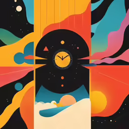 an abstract painting shows different types of shapes and sizes