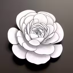 the drawing shows a white flower on a black table