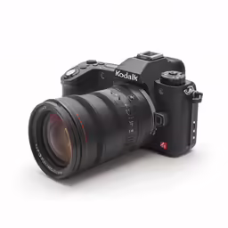 a black camera with its lens attached to the back
