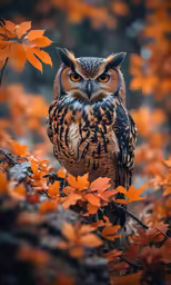 a small owl on a tree branch surrounded by leaves