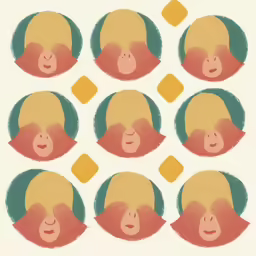 several circular stickers of a cartoon character with a beard