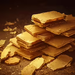 stack of gold pieces of crackers on a table