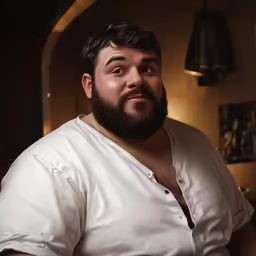 a man with a beard stares into the distance