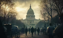 pedestrians walking past the capital building in washington dc