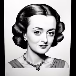 a black and white photo of a woman wearing a necklace