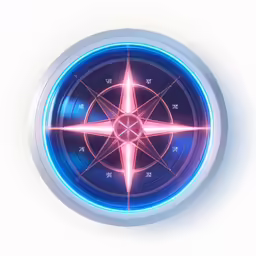 an illuminated and colored compass on a white background